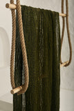 Green Linen Fabric By The Yard Textured Handloom Semi-Sheer Natural Fabrics.