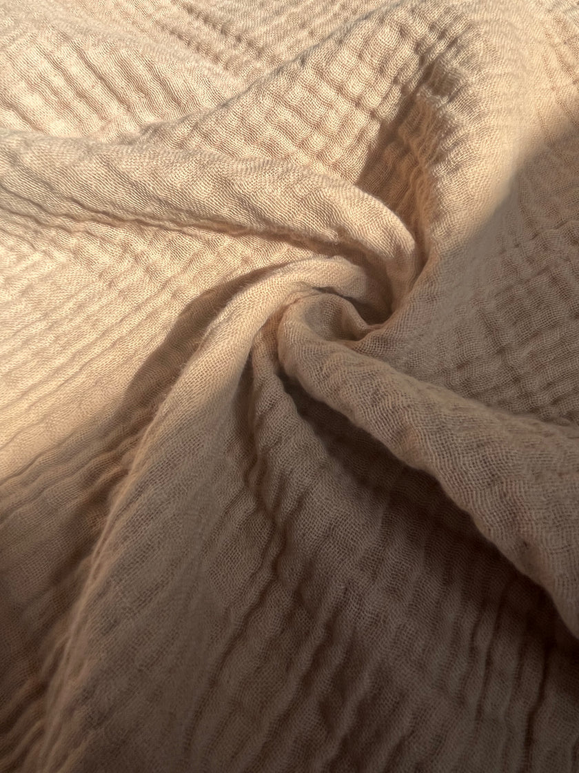 Organic Muslin Baby Blanket – 140x100cm Double Layered, Undyed Cotton, Newborn Swaddle with Fringed Edges – Light Pink, Blue, Sage, Biscuit