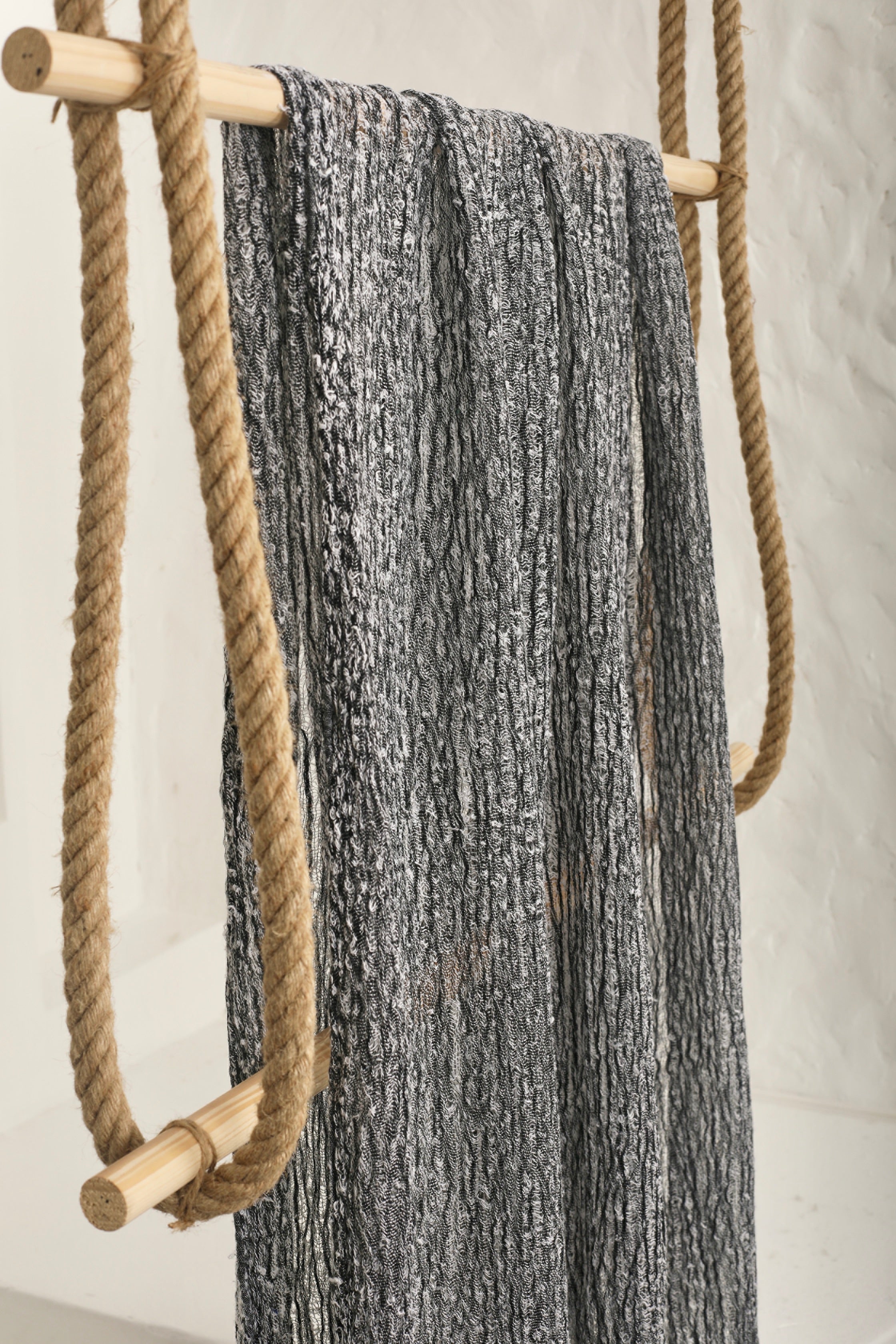 Black White Unique Natural Sheer, Textured Cotton Linen Mix Special Fabrics.