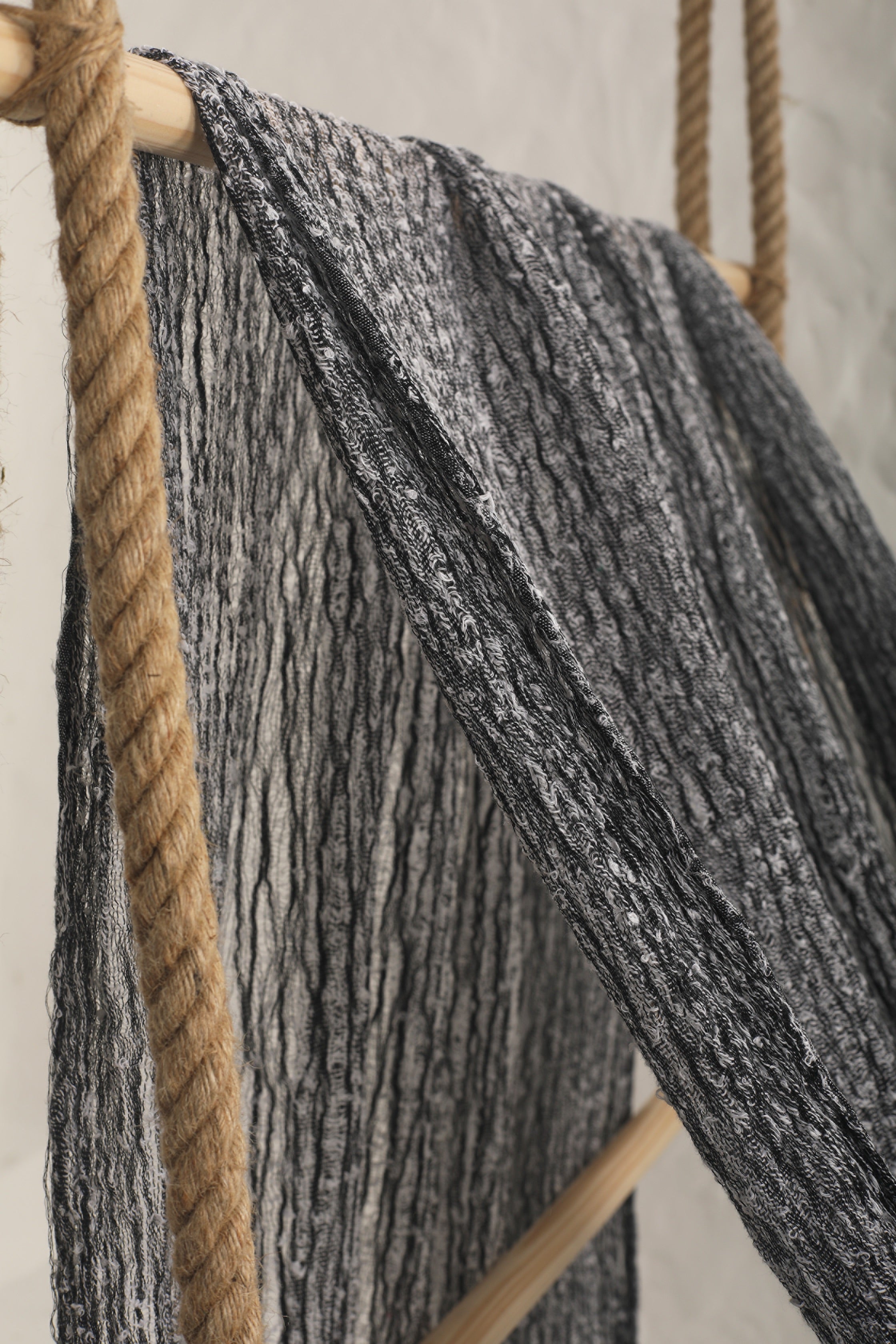 Black White Unique Natural Sheer, Textured Cotton Linen Mix Special Fabrics.