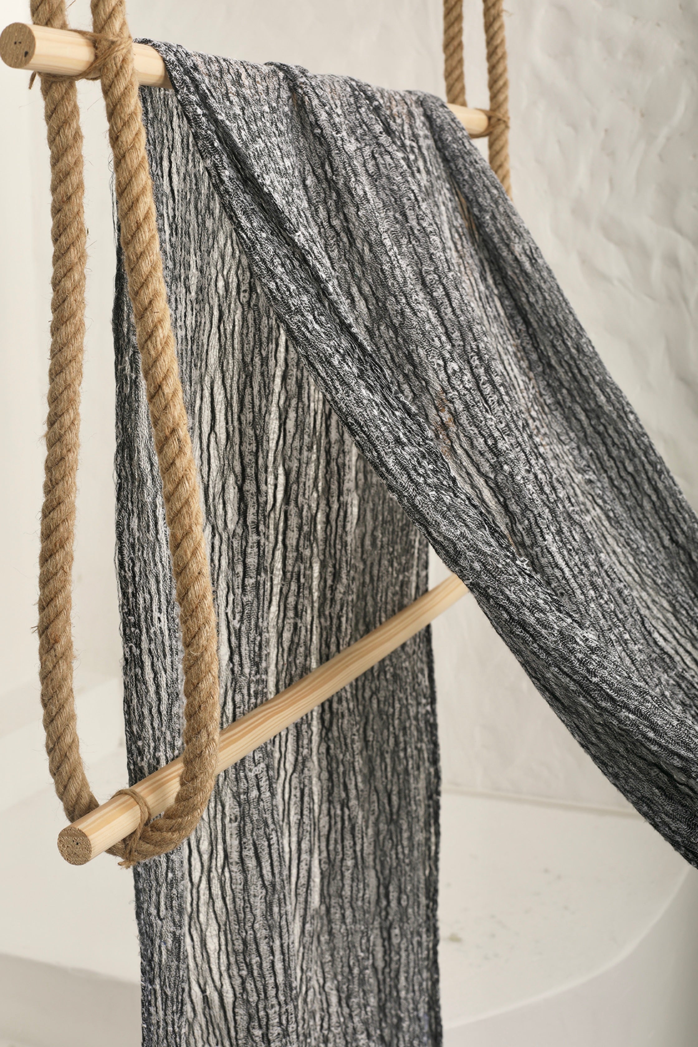 Black White Unique Natural Sheer, Textured Cotton Linen Mix Special Fabrics.
