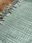 Organic Muslin Baby Blanket – 140x100cm Double Layered, Undyed Cotton, Newborn Swaddle with Fringed Edges – Light Pink, Blue, Sage, Biscuit