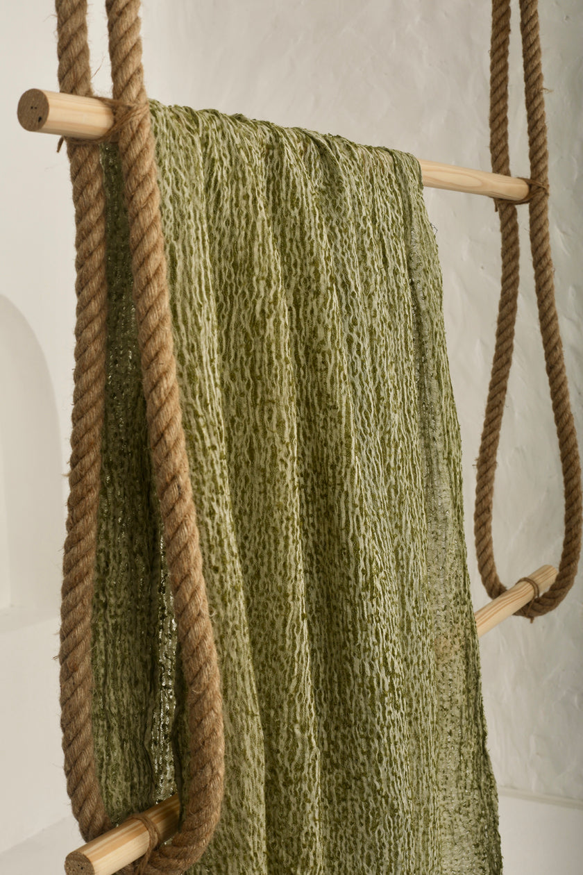 Metre Kare Yeşil Keten Kumaş, Organik Pamuklu Kumaş, Dokulu El Dokuma Doğal Kumaşlar.