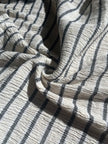 Unbleached Neutral Ivory Colour Black Striped Crinkle Gauze Fabric, Sile Cloth. Sile Fabric.