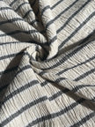 Unbleached Neutral Ivory Colour Black Striped Crinkle Gauze Fabric, Sile Cloth. Sile Fabric.