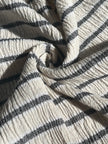 Unbleached Neutral Ivory Colour Black Striped Crinkle Gauze Fabric, Sile Cloth. Sile Fabric.