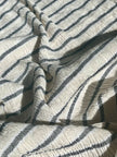 Unbleached Neutral Ivory Colour Black Striped Crinkle Gauze Fabric, Sile Cloth. Sile Fabric.