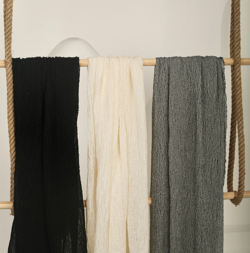 Metre Kare Siyah Beyaz Keten Kumaş, Organik Pamuklu Kumaş, Dokulu El Dokuma Yarı Şeffaf Doğal Kumaşlar.