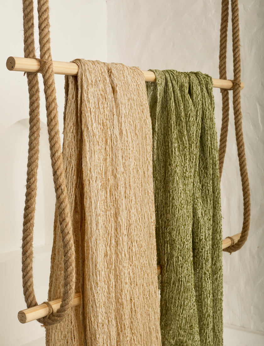 Metre Kare Yeşil Keten Kumaş, Organik Pamuklu Kumaş, Dokulu El Dokuma Doğal Kumaşlar.