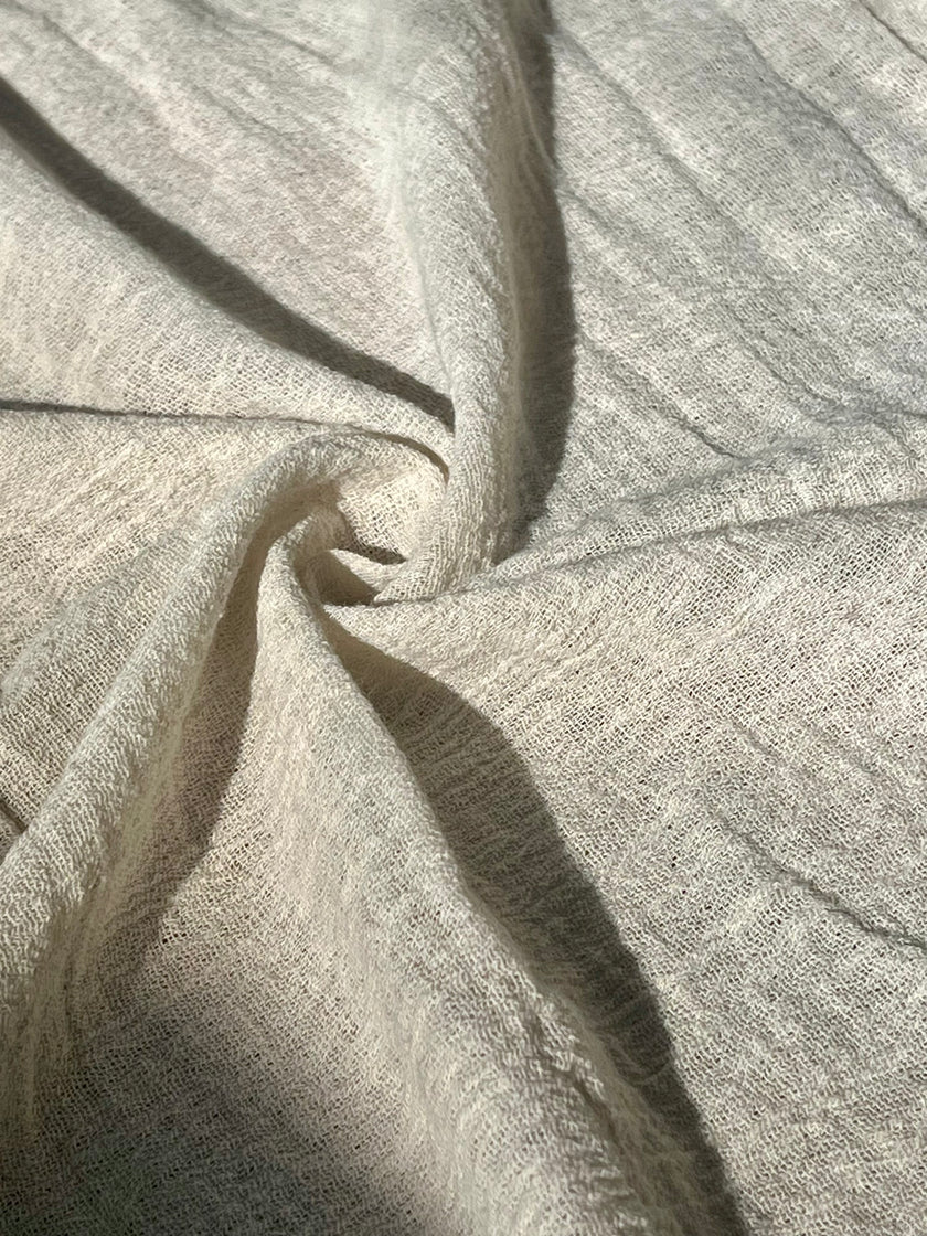 Metre ile Fildişi Ağartılmamış Nötr Organik Pamuklu Kumaş, Buruşuk Kumaş, Geniş En.