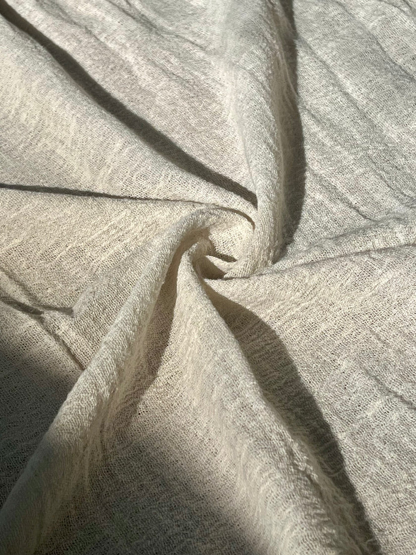 Metre ile Fildişi Ağartılmamış Nötr Organik Pamuklu Kumaş, Buruşuk Kumaş, Geniş En.