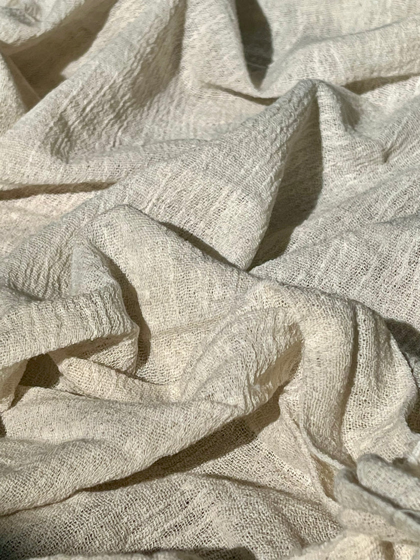 Metre ile Fildişi Ağartılmamış Nötr Organik Pamuklu Kumaş, Buruşuk Kumaş, Geniş En.