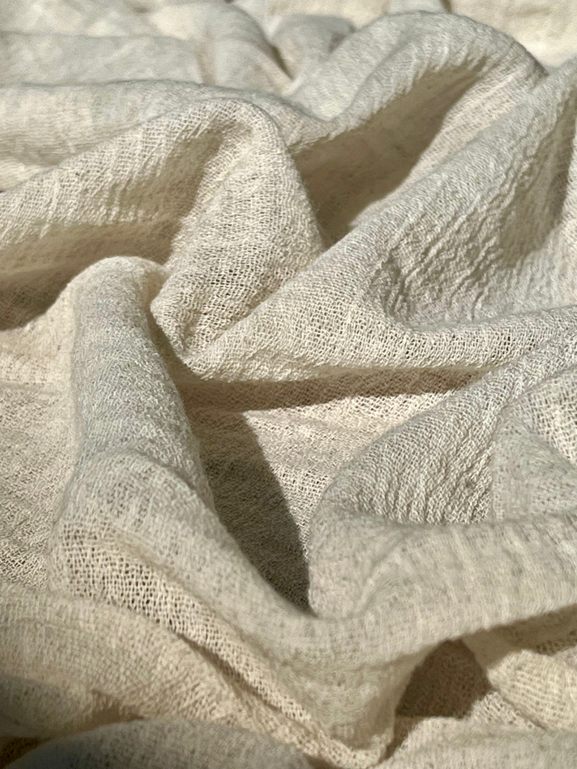 Metre ile Fildişi Ağartılmamış Nötr Organik Pamuklu Kumaş, Buruşuk Kumaş, Geniş En.