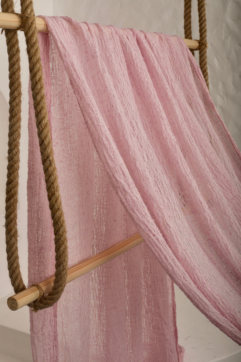Metreyle Leylak Pembesi Keten Kumaş, Organik Pamuklu Kumaş, Dokulu El Dokuma Yarı Şeffaf Doğal Kumaşlar.
