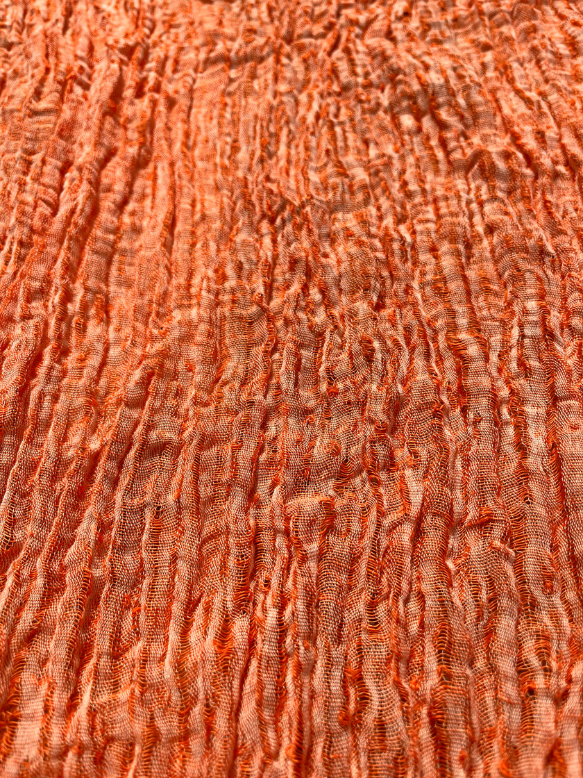 Metreyle Turuncu Keten Kumaş, Organik Pamuklu Kumaş, Dokulu El Dokuma Yarı Şeffaf Doğal Kumaşlar.