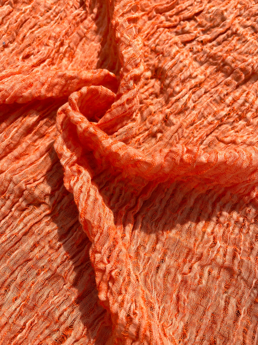 Metreyle Turuncu Keten Kumaş, Organik Pamuklu Kumaş, Dokulu El Dokuma Yarı Şeffaf Doğal Kumaşlar.