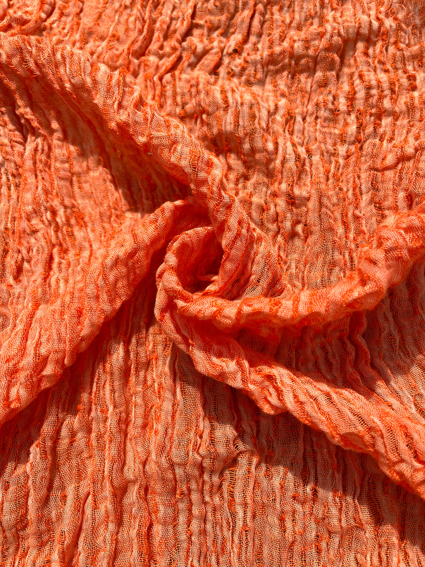 Metreyle Turuncu Keten Kumaş, Organik Pamuklu Kumaş, Dokulu El Dokuma Yarı Şeffaf Doğal Kumaşlar.