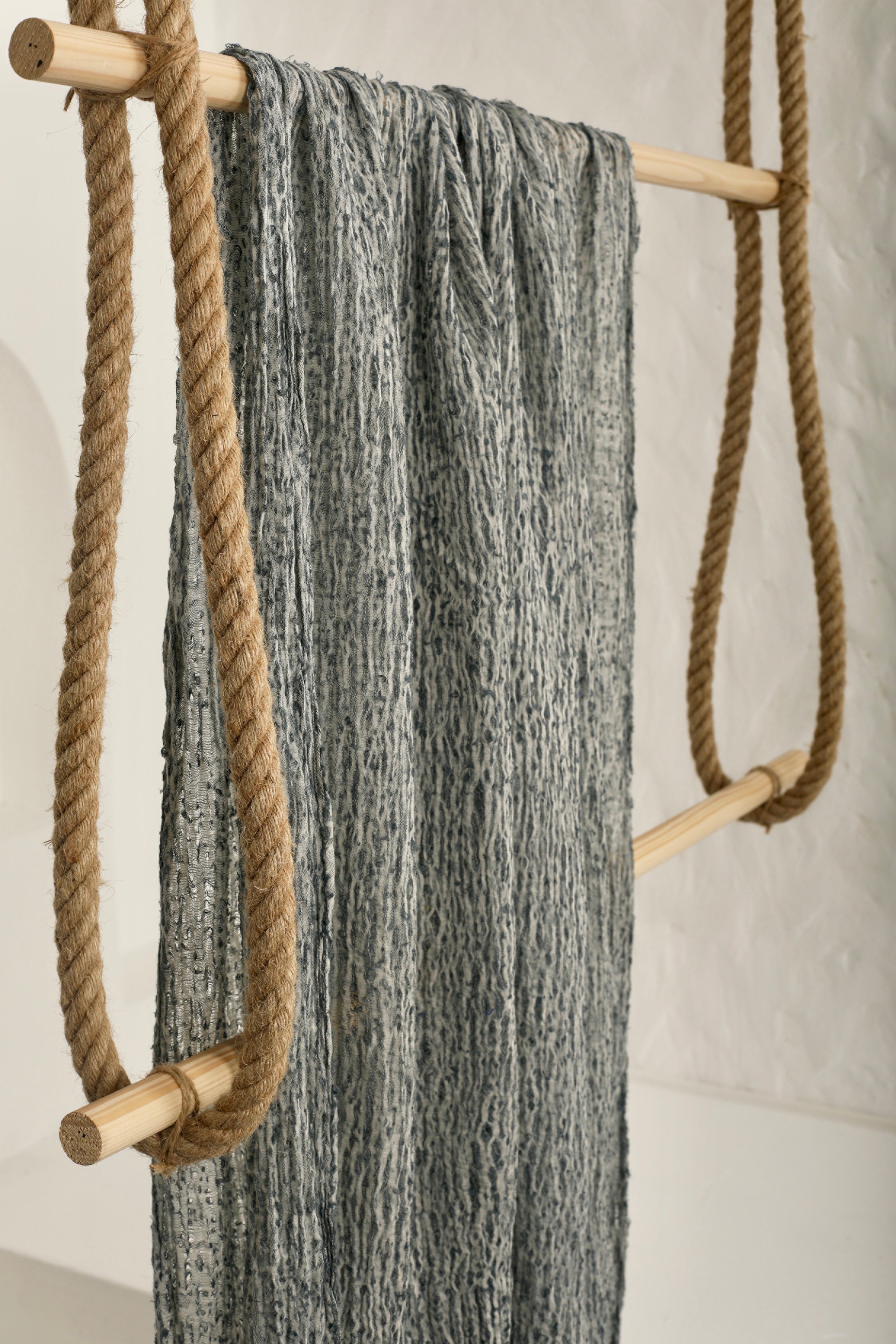 Bluish Gray Linen Fabric By The Yard Textured Handloom Semi-Sheer Natural Fabrics.