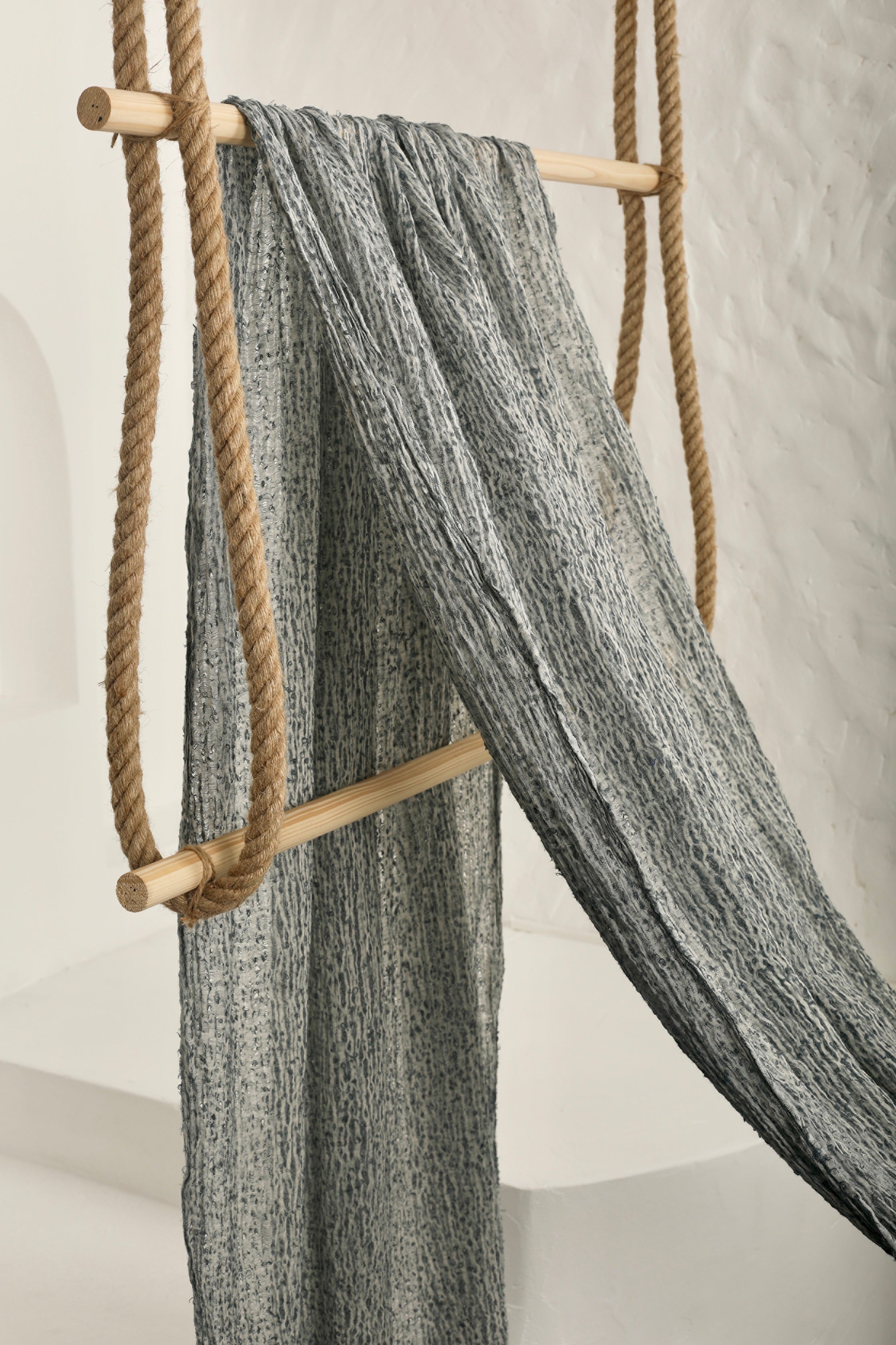 Bluish Gray Linen Fabric By The Yard Textured Handloom Semi-Sheer Natural Fabrics.