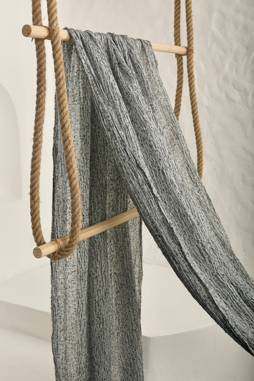 Metre Kare Mavi Gri Keten Kumaş, Organik Pamuklu Kumaş, Dokulu El Dokuma Yarı Şeffaf Doğal Kumaşlar.