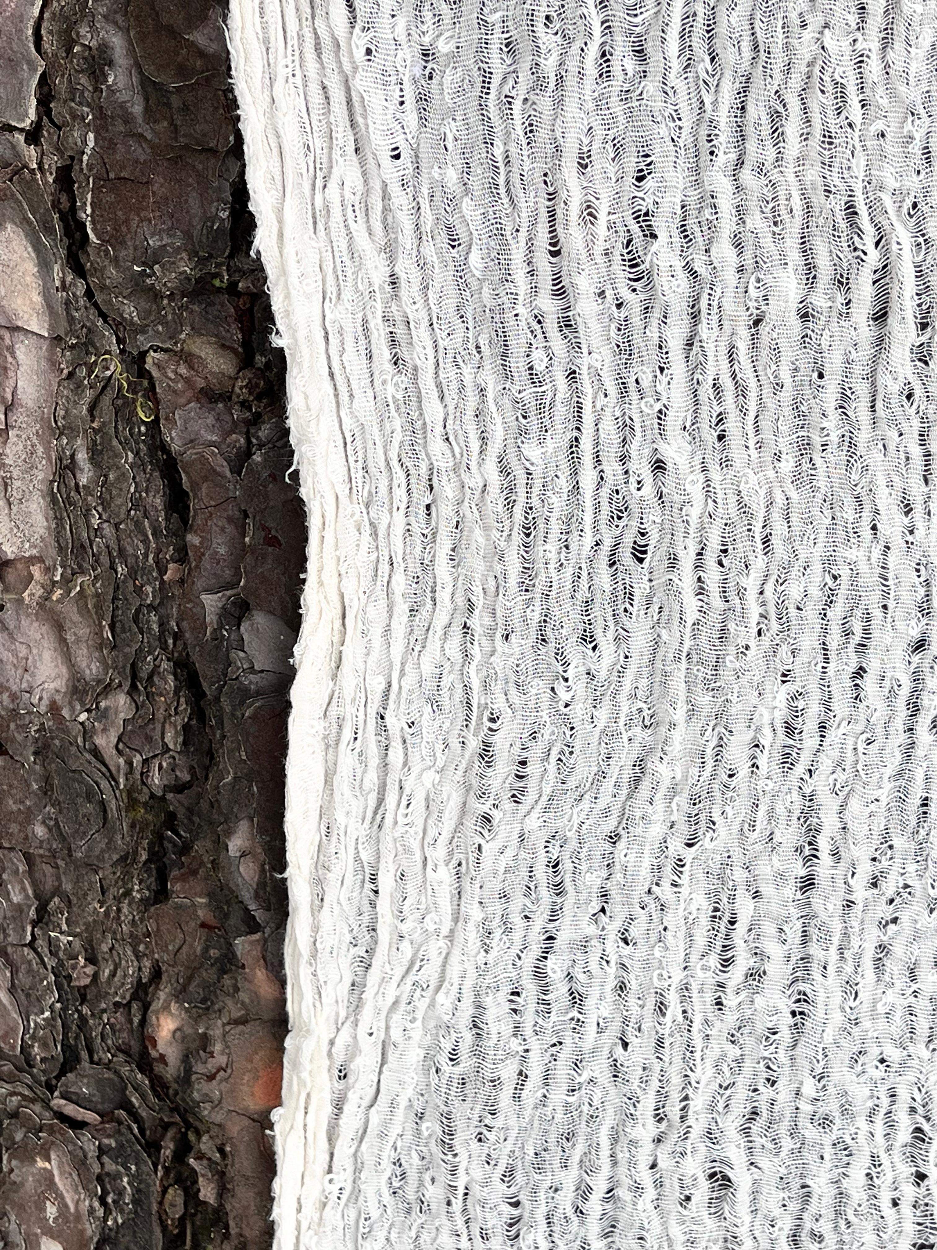 Tissu en lin par cour, tissu en coton biologique, tissus naturels semi-transparents texturés / non blanchis, blanc ivoire.