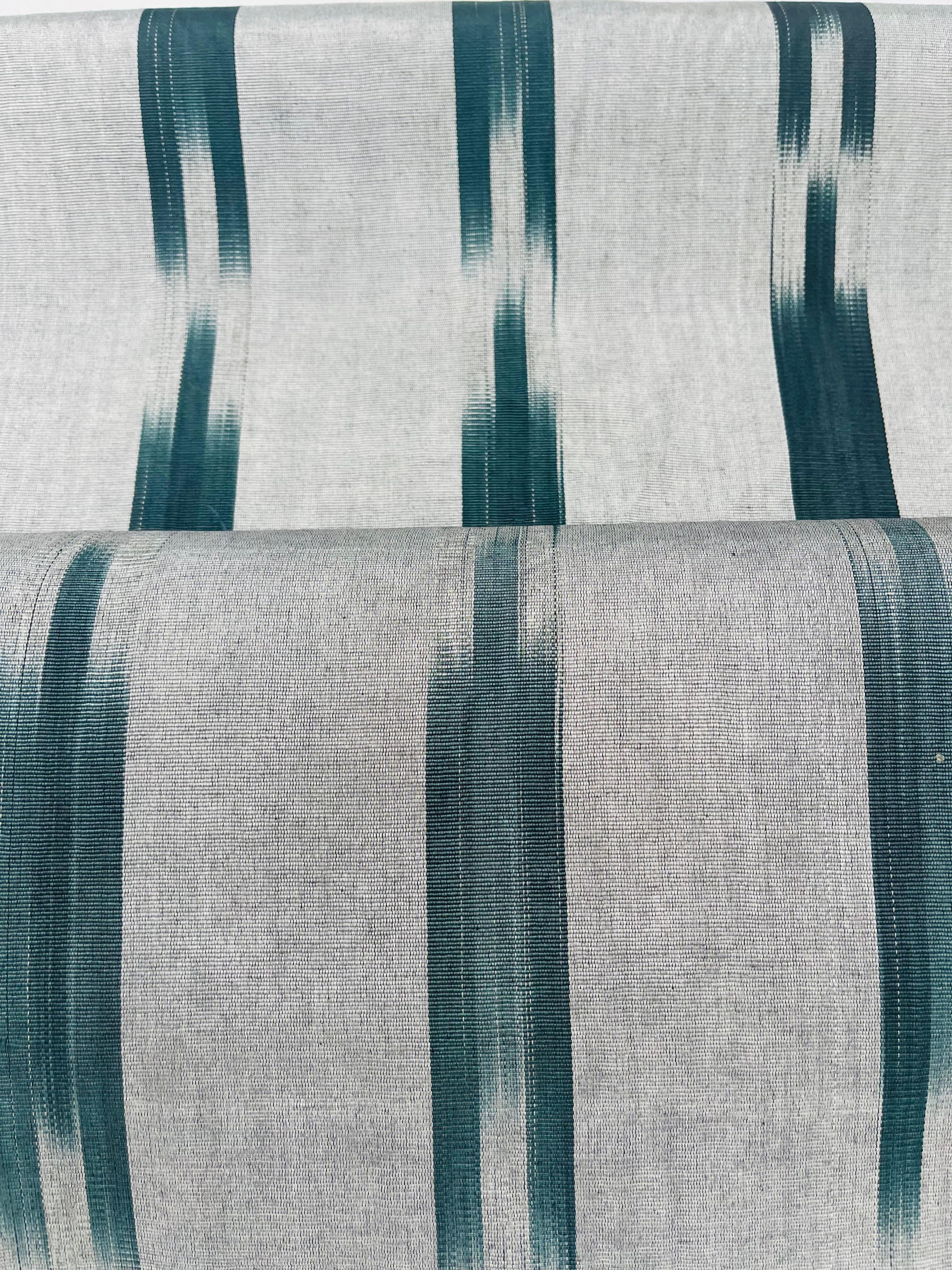 Ikat Silver Green Striped Silk Home Textile Interior Fabrics Moire, Watermark Pattern.