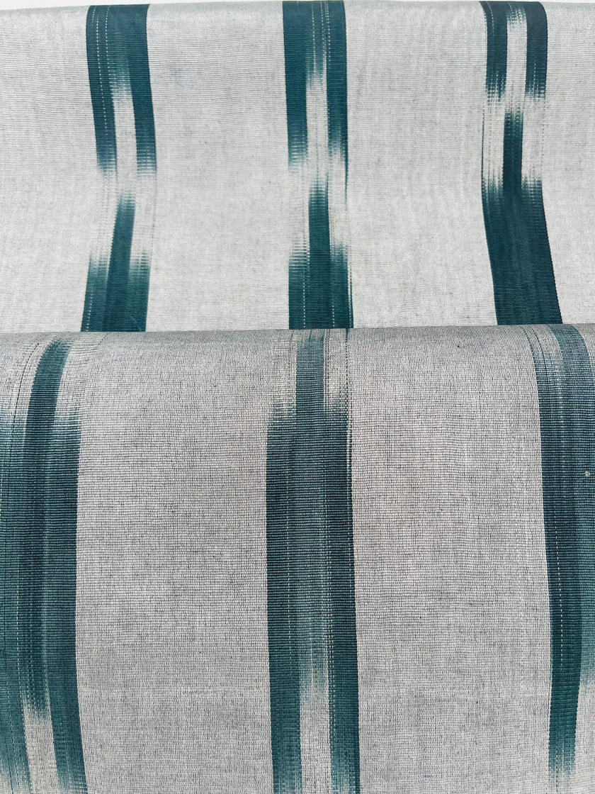 Osmanlı Başlıklı Ikat Gümüş Yeşil Çizgili Lüks İpek Döşeme, Ev Tekstili İç Mekan Kumaşları: Yastık Kılıfları, Kimono Esintili Tasarımlar, Filigran Desenleri.