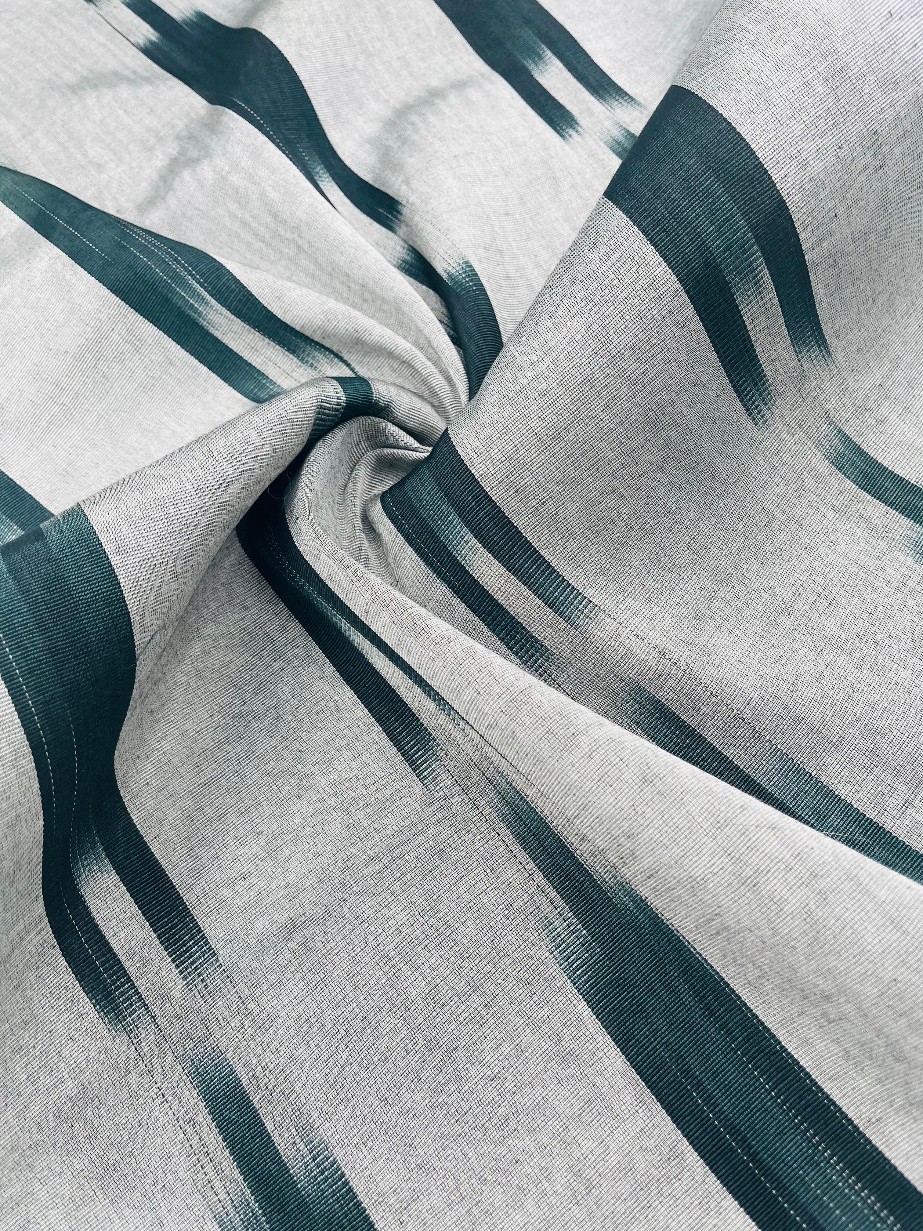 Ikat Silver Green Striped Silk Home Textile Interior Fabrics Moire, Watermark Pattern.
