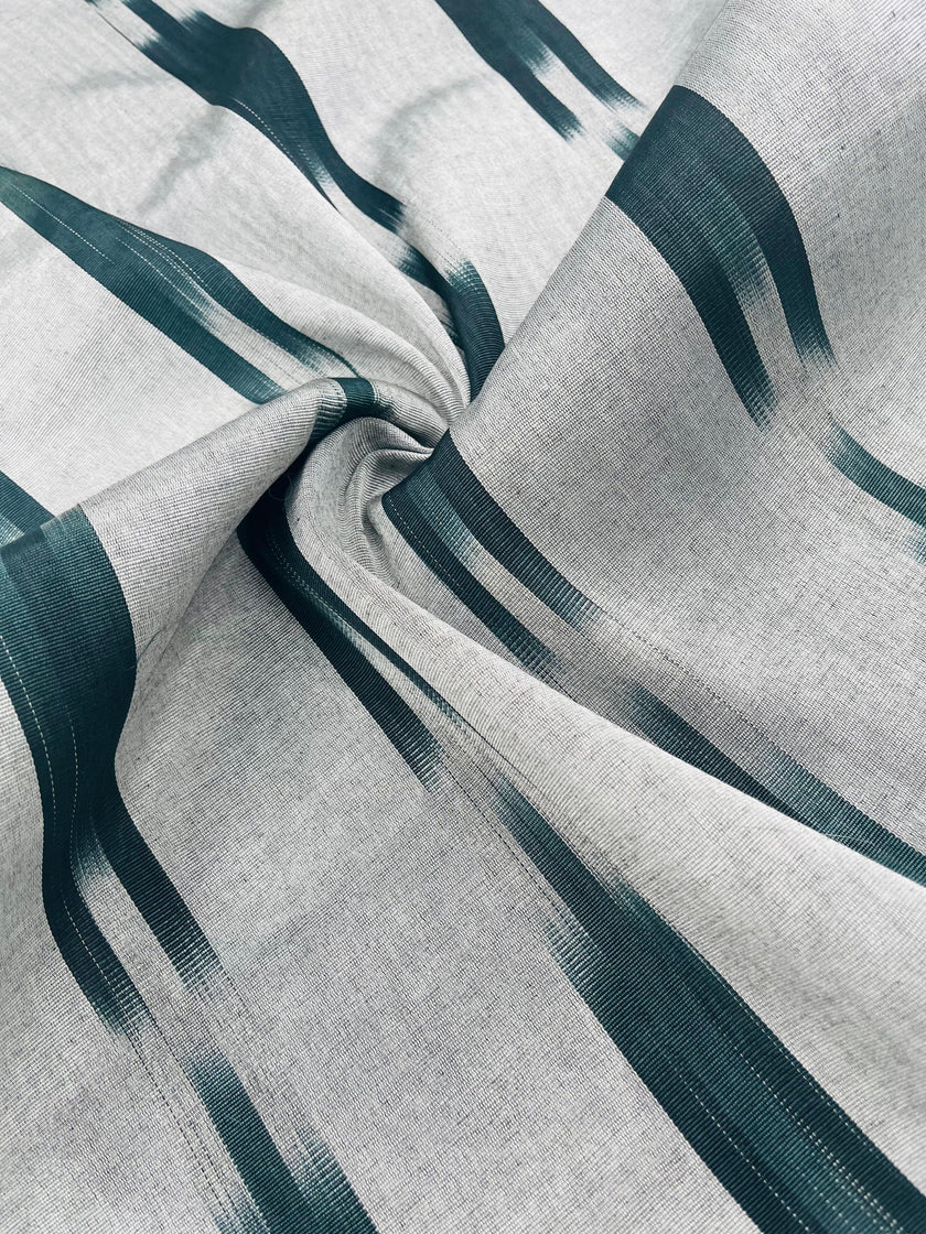 Osmanlı Başlıklı Ikat Gümüş Yeşil Çizgili Lüks İpek Döşeme, Ev Tekstili İç Mekan Kumaşları: Yastık Kılıfları, Kimono Esintili Tasarımlar, Filigran Desenleri.