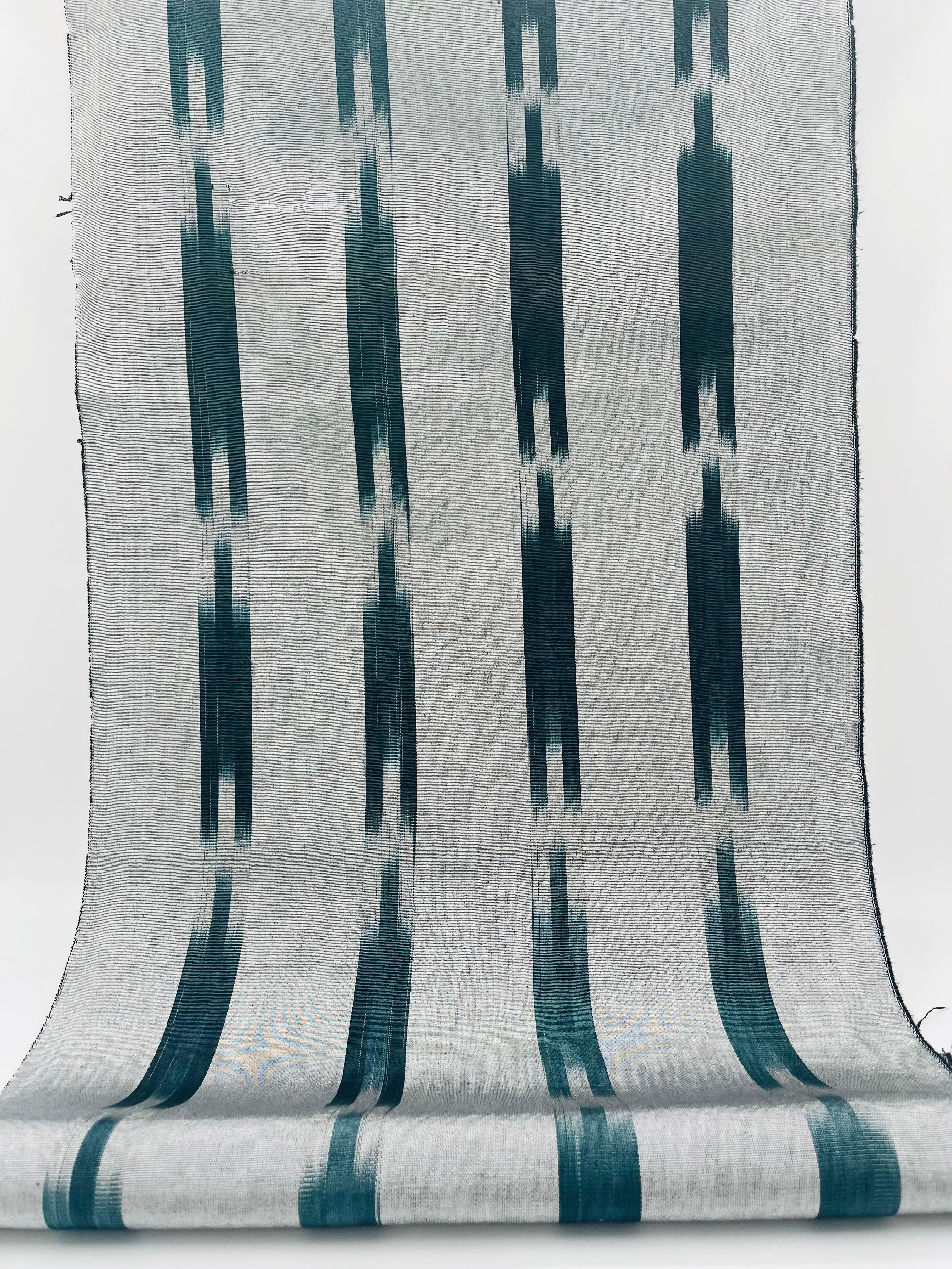 Ikat Silver Green Striped Silk Home Textile Interior Fabrics Moire, Watermark Pattern.