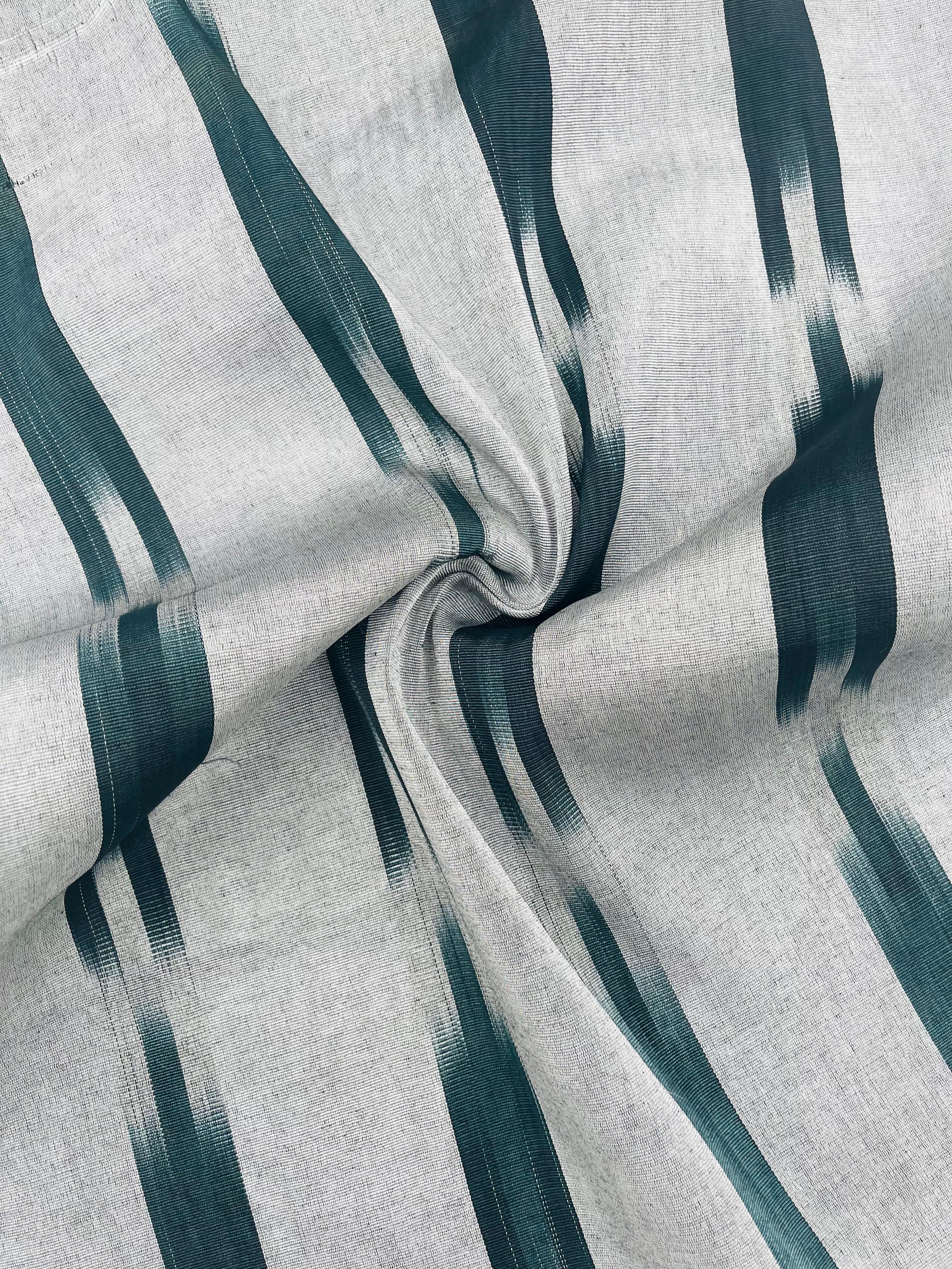 Ikat Silver Green Striped Silk Home Textile Interior Fabrics Moire, Watermark Pattern.