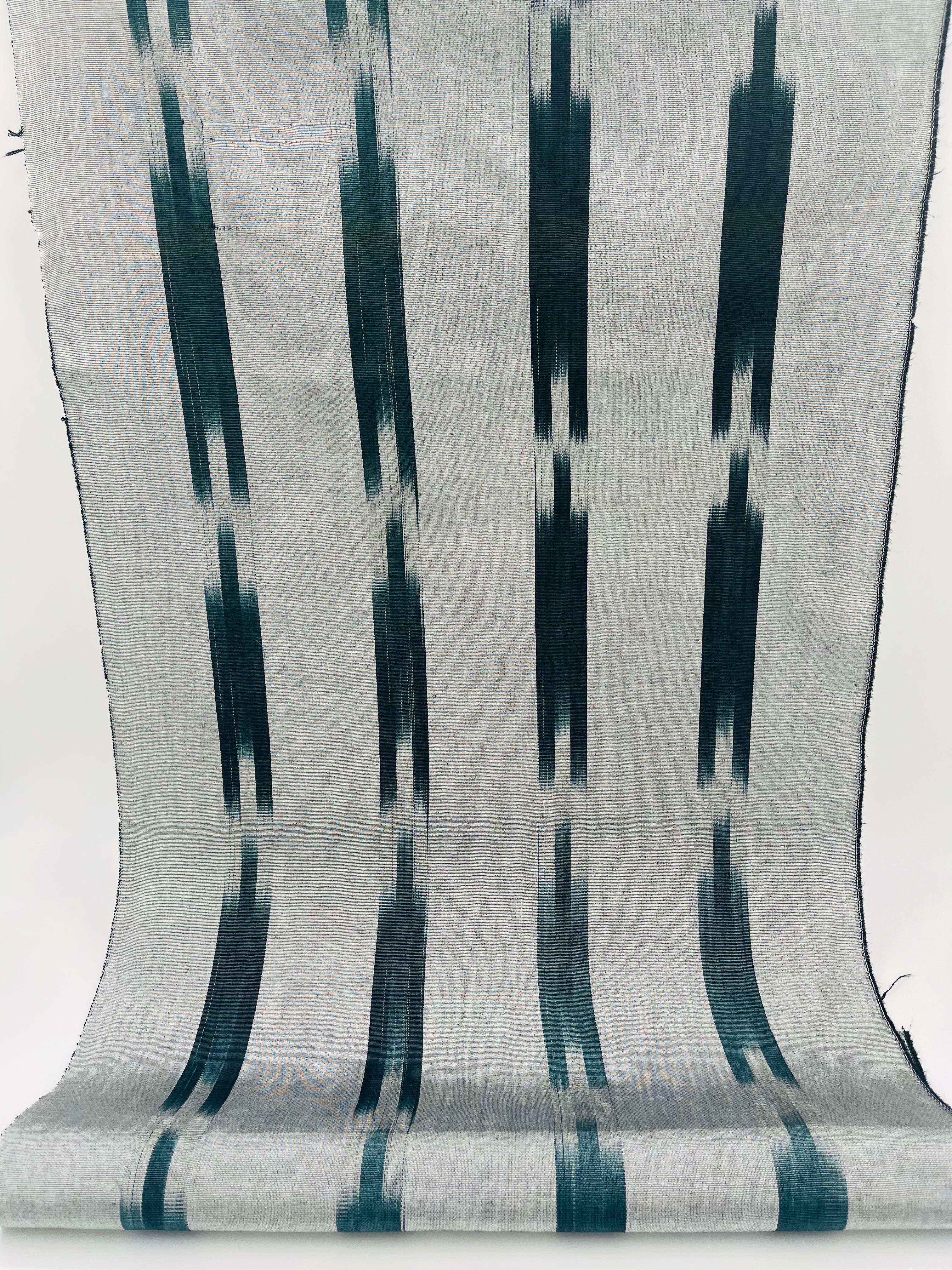 Ikat Silver Green Striped Silk Home Textile Interior Fabrics Moire, Watermark Pattern.