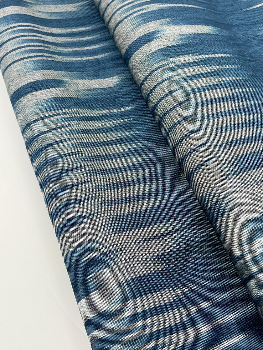 Osmanlı Başlıklı Mavi İkat Çizgili Lüks İpek Döşeme, Ev Tekstili İç Mekan Kumaşları: Yastık Kılıfları, Kimono Esintili Tasarımlar, Filigran Desenleri.