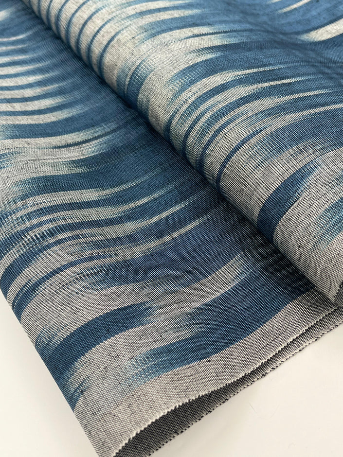 Ikat Silver Blue Striped Silk Home Textile Interior Fabrics Moire, Watermark Pattern.