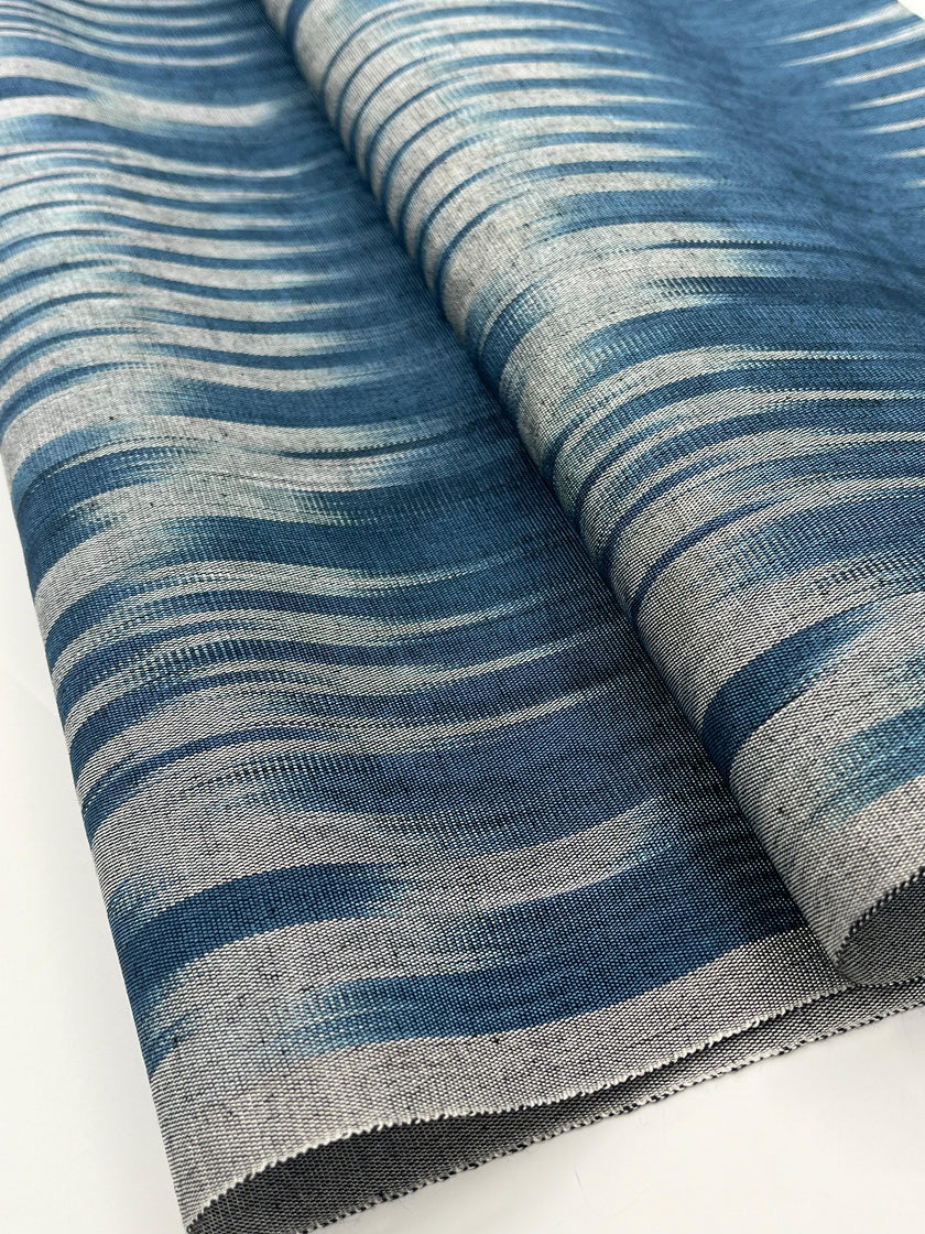 Osmanlı Başlıklı Mavi İkat Çizgili Lüks İpek Döşeme, Ev Tekstili İç Mekan Kumaşları: Yastık Kılıfları, Kimono Esintili Tasarımlar, Filigran Desenleri.