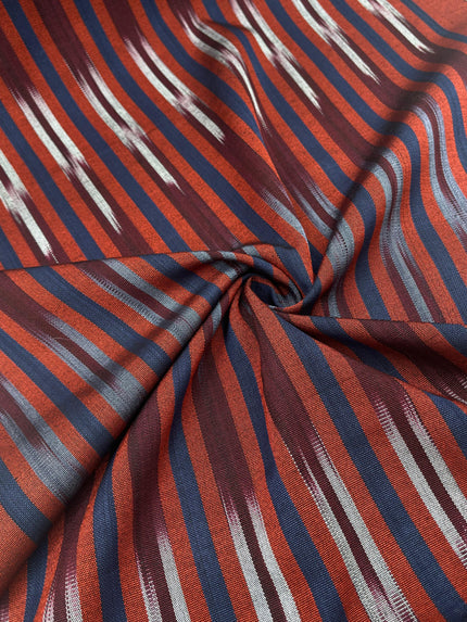 Navy Red Ikat Striped Silk Home Textile Interior Fabrics.