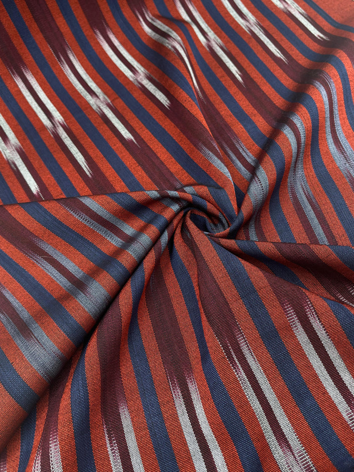 Navy Red Ikat Striped Silk Home Textile Interior Fabrics.