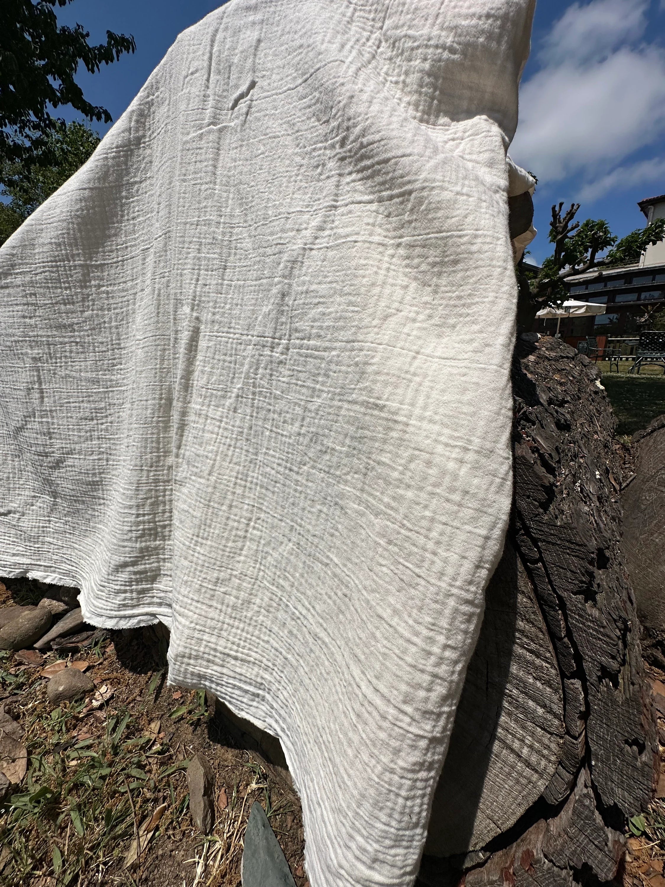 Muslin Fabric By The Yard - Blue White Stripes - Undyed Natural Option