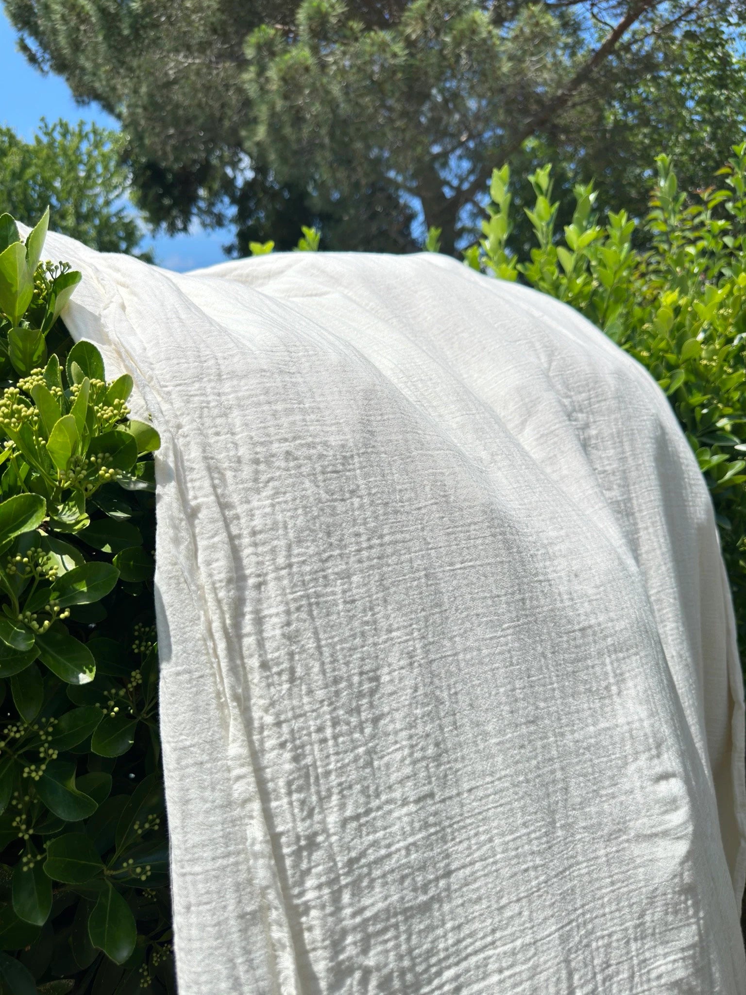 Muslin Fabric By The Yard - Blue White Stripes - Undyed Natural Option