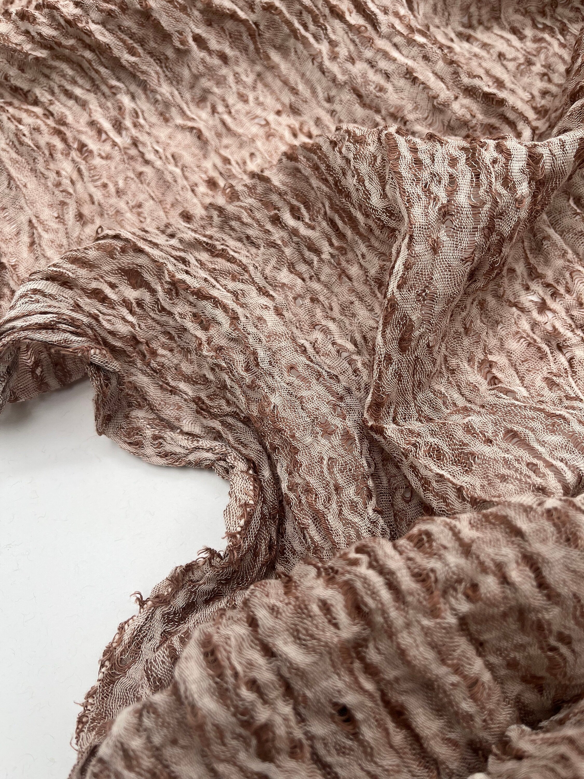 Brown Linen Fabric By The Yard Textured Handloom Semi-Sheer Natural Fabrics.