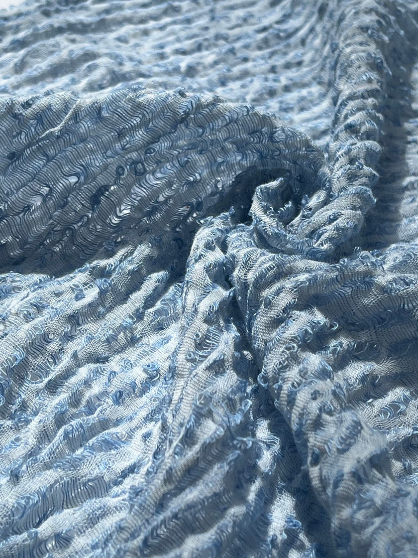 Açık Mavi Benzersiz Doğal Kumaşlar: Eğlenceli, Şeffaf ve Dokulu Pamuklu Keten Karışımı | Yaz Kreasyonlarınız İçin 3D Dokulu Kaliteli Özel Kumaşlar.