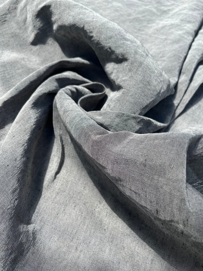 Silver Gray Linen Silk Fabric, Shantung.