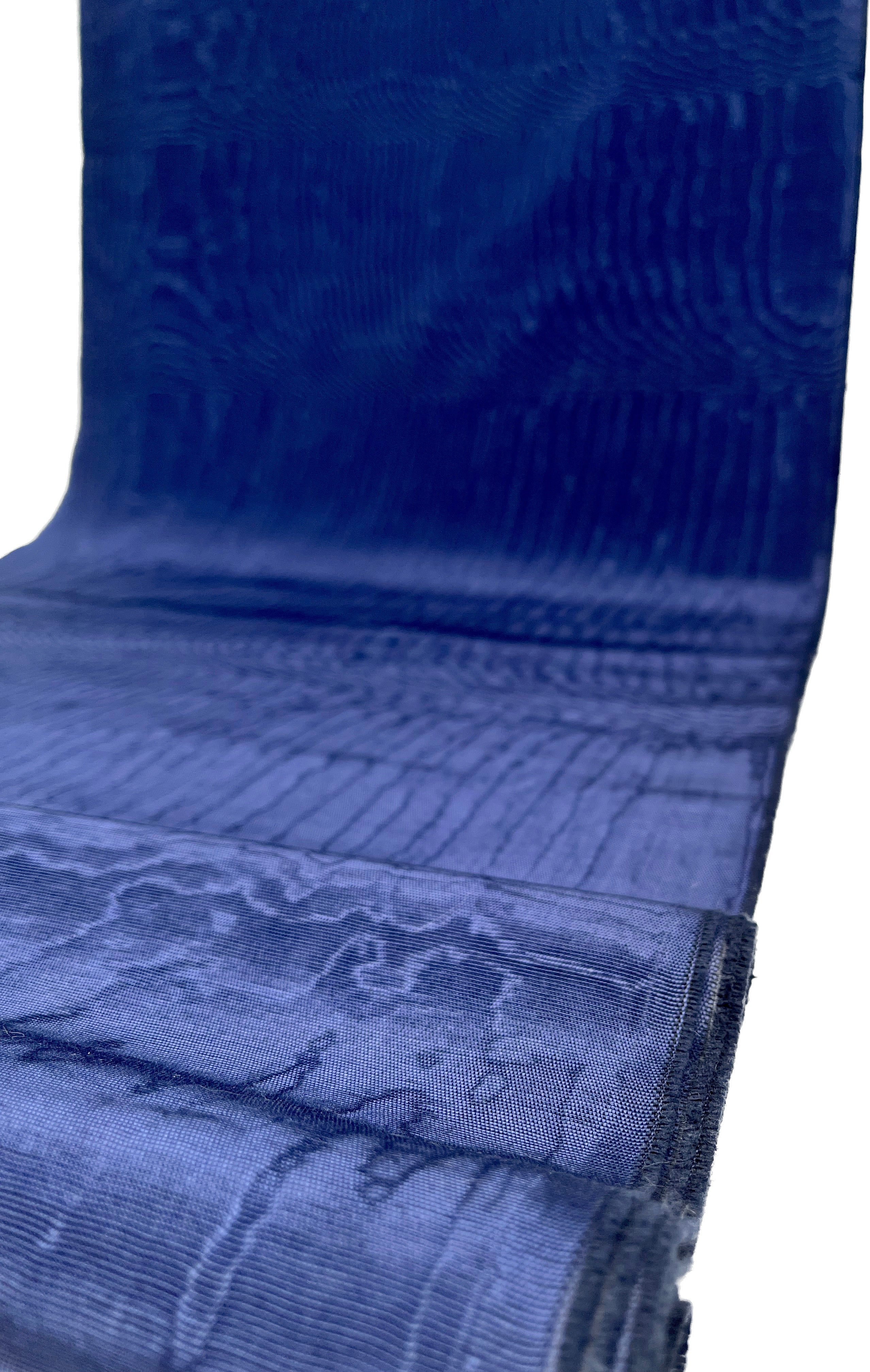 Dark Blue Silk Fabric, Moire Silk Fabric, Silk By The Yard. Watermark Pattern.