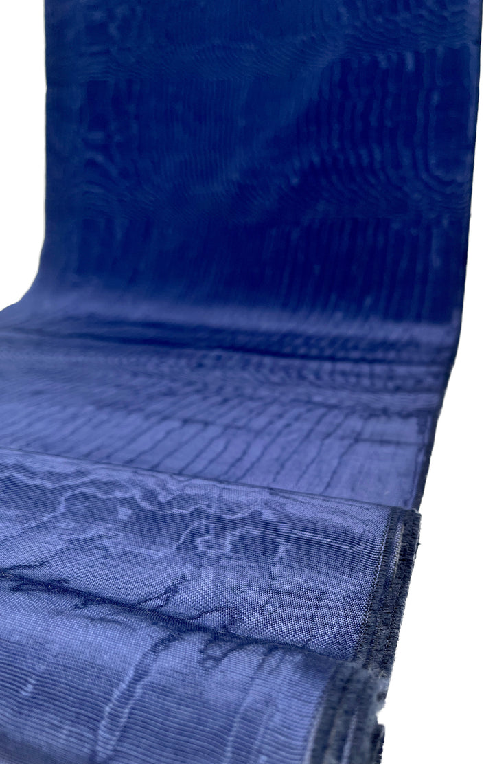 Dark Blue Silk Fabric, Moire Silk Fabric, Silk By The Yard. Watermark Pattern.