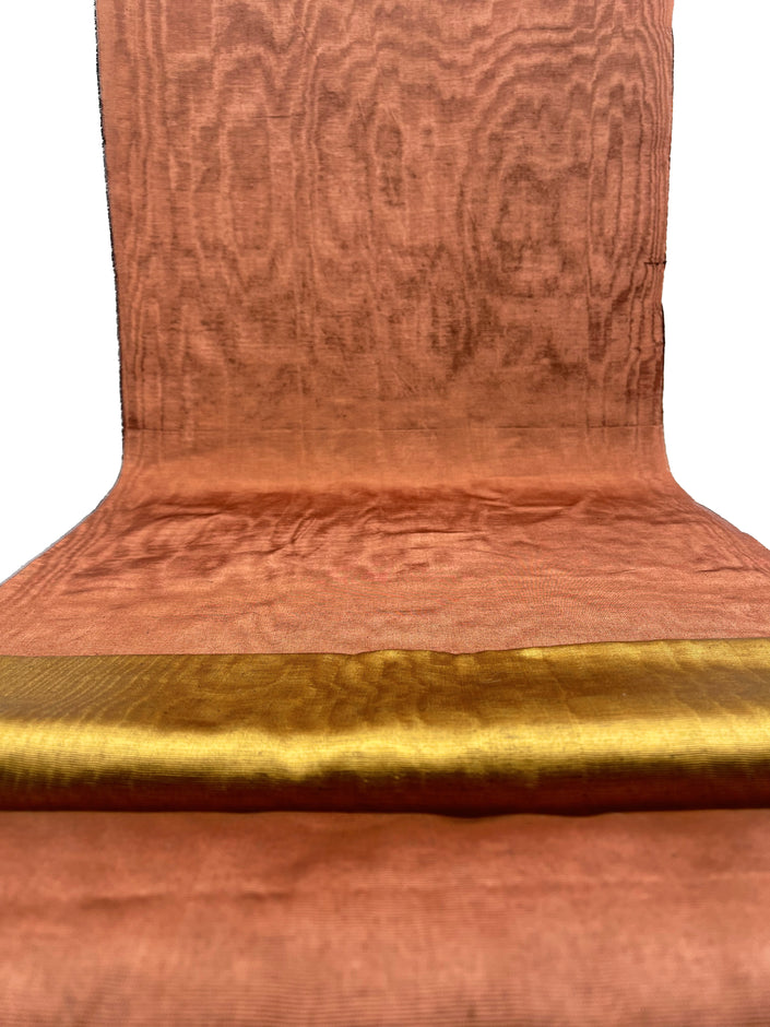 Copper Colour Silk Fabric, Moire Silk Fabric, Silk By The Yard. Watermark Pattern.
