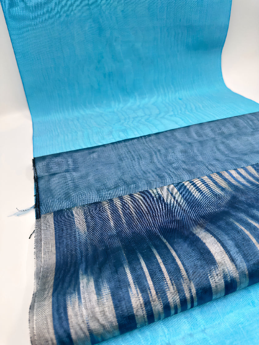 Açık Mavi İpek Kumaş, Metreyle İpek. Filigran Desen, Şantung İpek, Geniş Moiré İpek Kumaş, Geniş Kalın İpek Kurdele, İpek Döşemelik Kumaş.