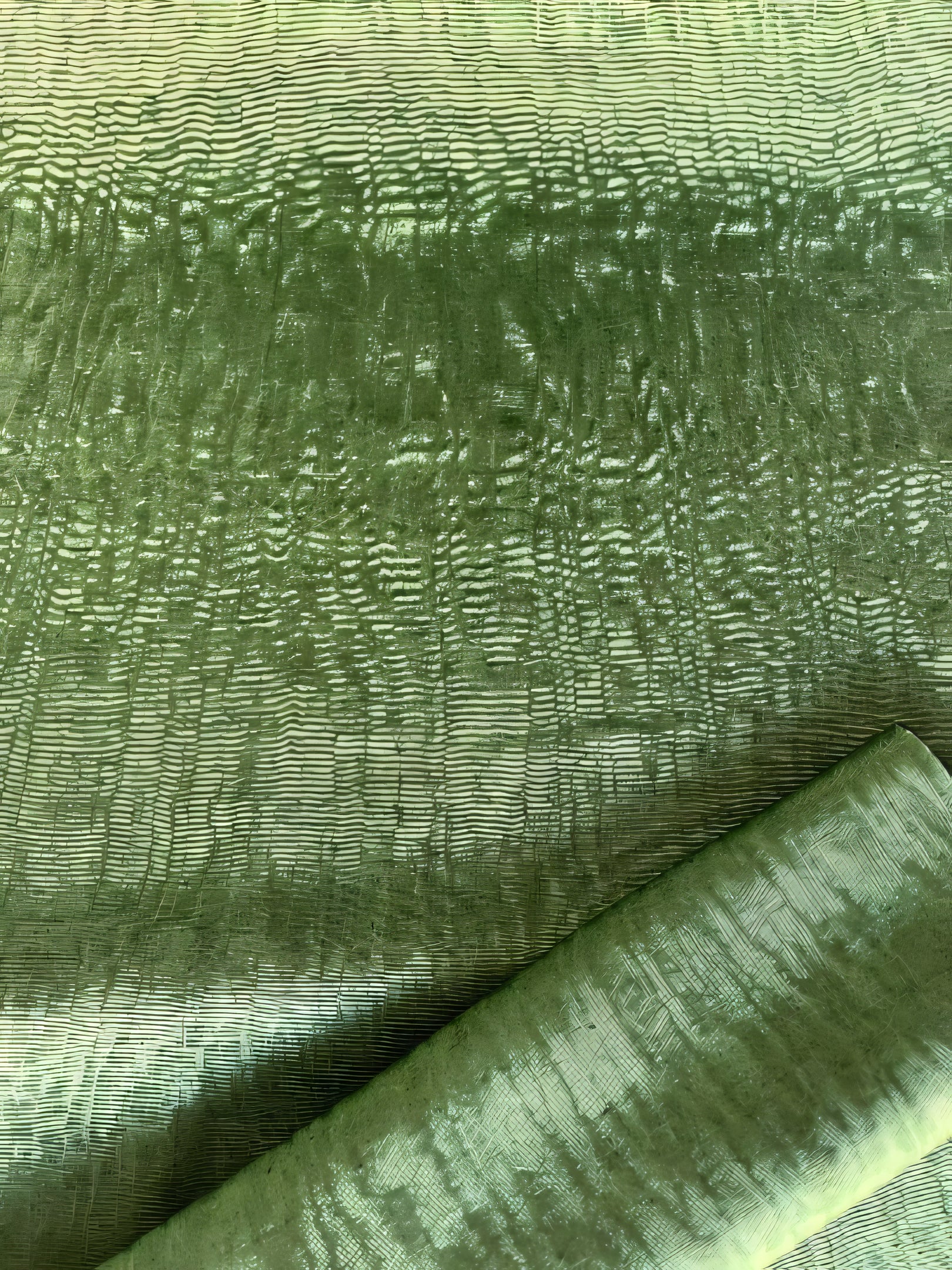 Green Silk Fabric, Moire Silk Fabric, Silk By The Yard. Watermark Pattern.