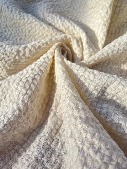 Ecru Cotton Linen Fabric By The Meter, Neutral Undyed Pin Stripes.