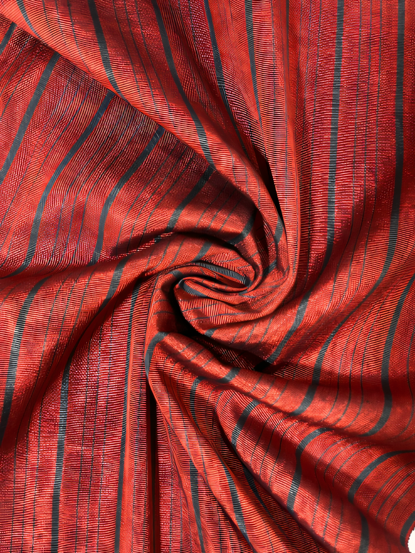 Kırmızı Siyah Çizgili Lüks İpek Döşeme Osmanlı Başlık, Ev Tekstili İç Mekan Kumaşları: Yastık Kılıfları, Kimono Esintili Tasarımlar, Filigran Desenleri.