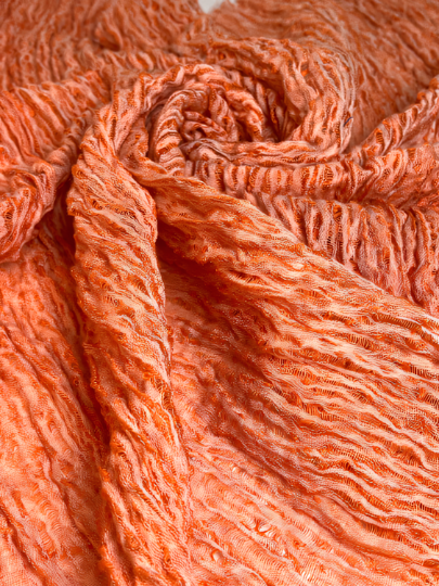 Metreyle Turuncu Keten Kumaş, Organik Pamuklu Kumaş, Dokulu El Dokuma Yarı Şeffaf Doğal Kumaşlar.